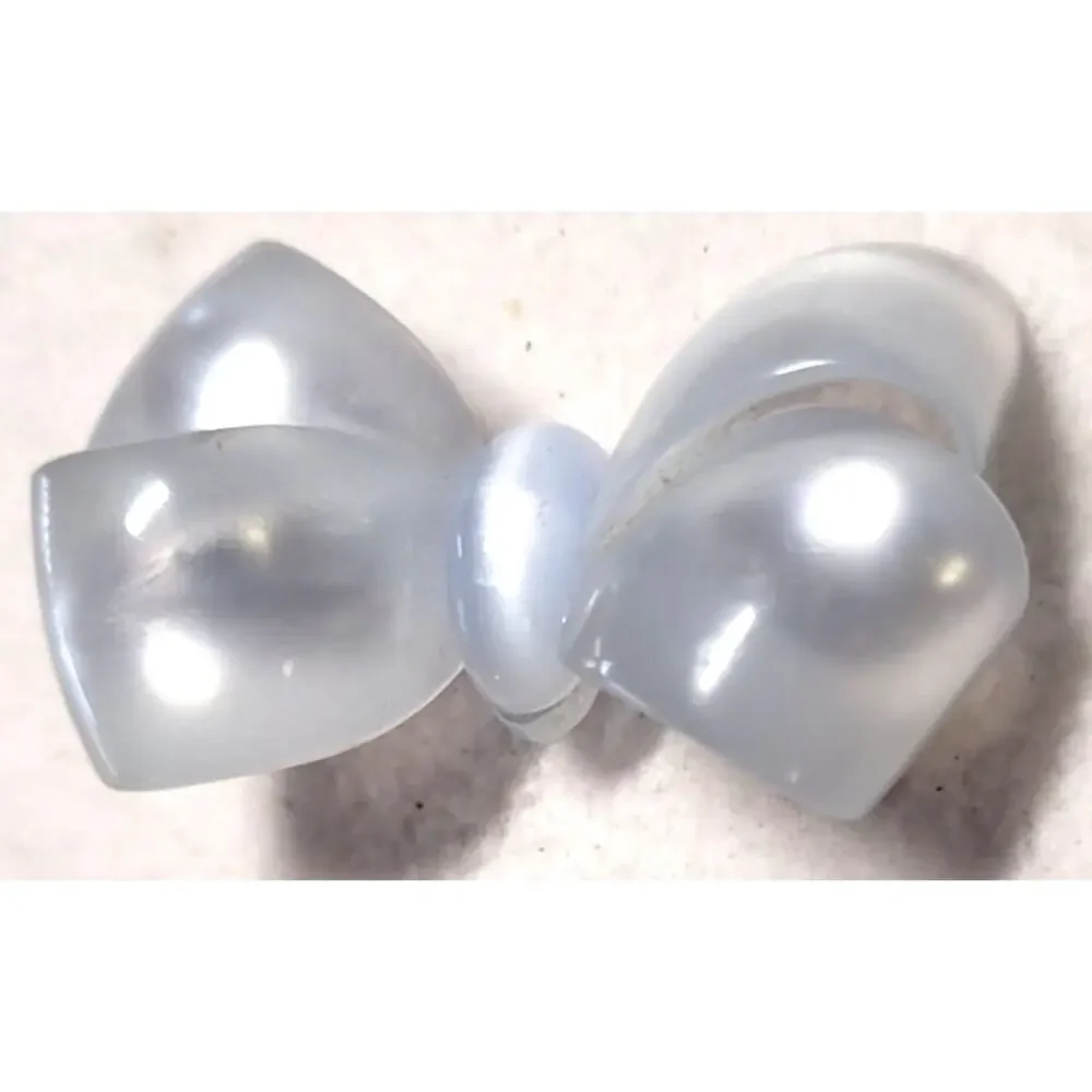 Vintage Baby Blue Grey Moonglow Lucite Bow Brooch Glowing Acrylic Ribbon Pin
